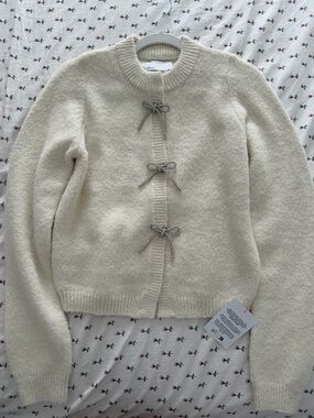 ASOS Cream Bow-Front Knit Cardigan